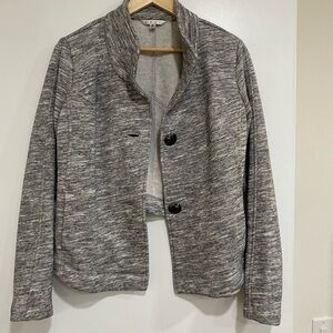 Cabi Hourglass Sweatshirt Blazer grey heathered jacket mock neck large buttons
